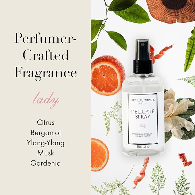 The Laundress Delicate Fabric Spray, Wrinkle Release Spray, Upholstery and Linen Spray, Silk & Lingerie Refresher, Lady Scent, Citrus, Rosewood, Musk, 8 Fl Oz-Ruum Studio Home