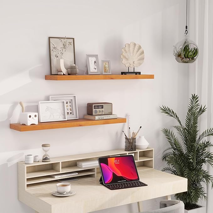 Light Brown Floating Wall Shelves 36 Inches Long x 8”x 1.4” Shelf Floating Rustic Farmhouse Decor, Heavy Duty Shelf Hold 80 lbs, Wall Shelves for Bathroom Living Room Kitchen Bedroom Office-Ruum Studio Home
