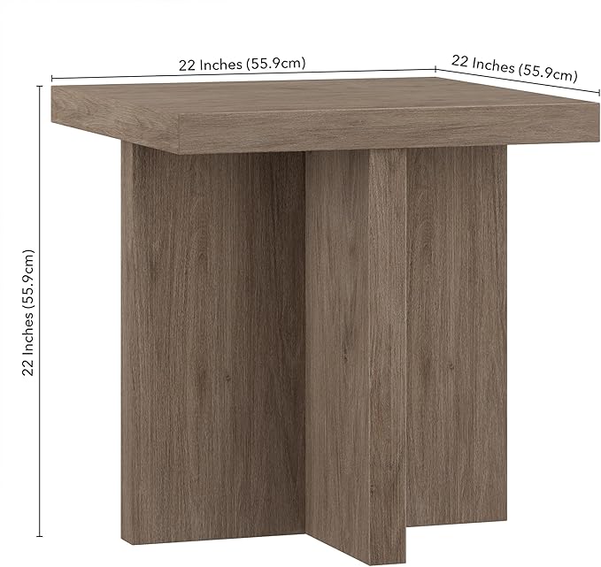 Henn&Hart 22" Wide Square Side Table in Weathered Gray, for Home, Living Room, Bedroom, Entertainment Room, Office-Ruum Studio Home