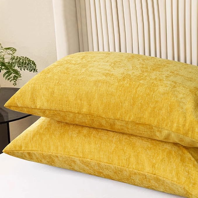 CaliTime Throw Pillow Covers Decorative 20 X 26 Inches Pack of 2 Cozy Chenille Standard Pillow Shams Cases for Couch Sofa Bed Living Room Home Mustard Yellow-Ruum Studio Home
