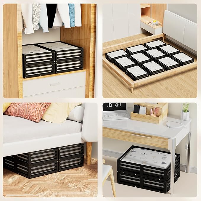 Under Bed Storage with Wheels-Large Bamboo Underbed storage Containers with Large Dust Bag Stackable Under the Bed Shoe Storage Bins for Clothes Books Bedding (2 Packs Black, 23.62"L×16.54"W× 6.51"H)-Ruum Studio Home