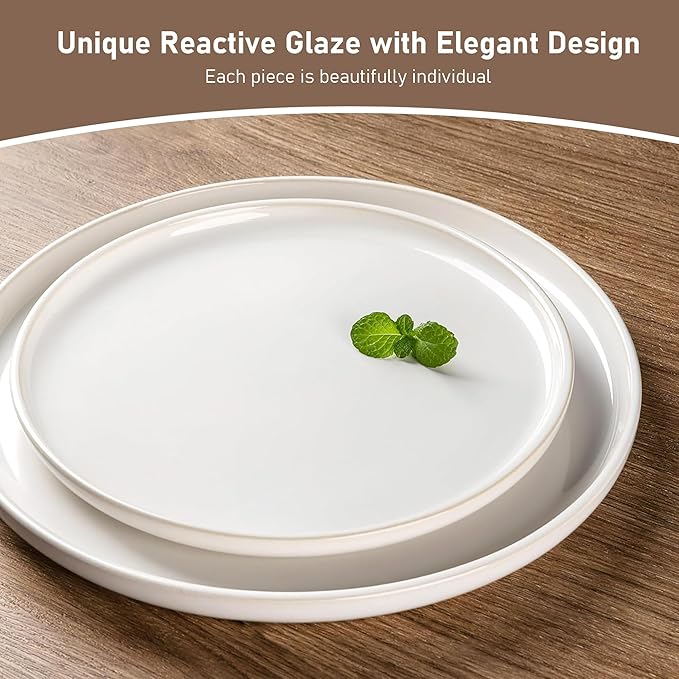 GBHOME Ceramic Dinnerware Sets for 4, 12 Pieces Stoneware Plates and Bowls Sets, Reactive Glaze Dishes -Scratch Resistant, Dishwasher&Microwave Safe-Star White-Ruum Studio Home