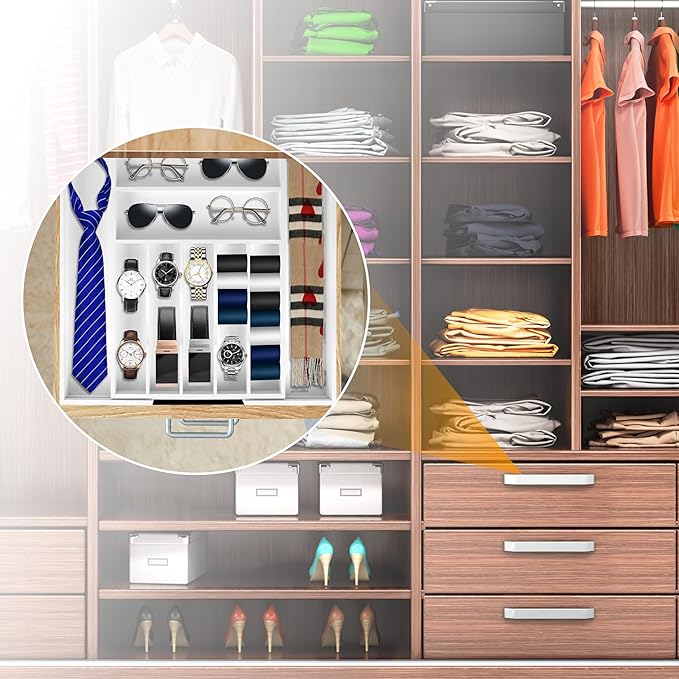 Bellsal Large Premium Bamboo Silverware Organizer - Expandable Utensil Drawer Organizer - 17"x19.6" Utensil Holder and Cutlery Tray with Grooved for Kitchen Flatware and Utensils(7-9 Slot, White)-Ruum Studio Home