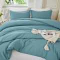 Litanika Comforters Grayish Teal Oversized Queen Size, 3 Pieces Lightweight Solid Bedding Comforter Set, All Season Fluffy Bed Set (98x98In Comforter & 2 Pillowcases)-Ruum Studio Home