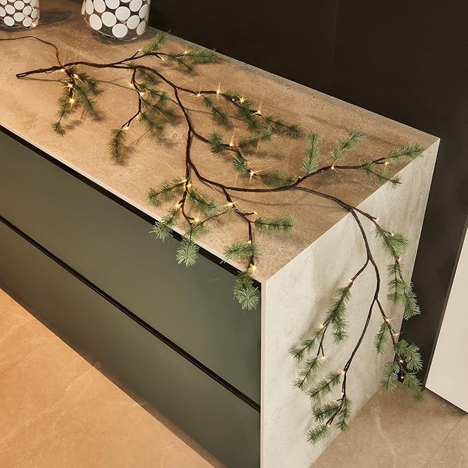 Birchlitland Lighted Pine Garland Battery Operated with Timer 6FT 48 LED Fairy Lights, Christmas Garland with Lights Wall Patio Wedding and Holiday Decor-Ruum Studio Home