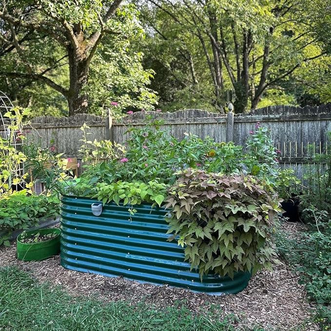 Vego garden 32" Extra Tall Raised Garden Bed Kits, 10 in 1 Modular Raised Planter Box for Vegetables Flowers Fruits Oval Metal Raised Garden Bed- British Green-Ruum Studio Home
