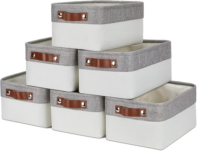 DULLEMELO Storage Baskets Bins for Organizing, Small Fabric Baskets for Shelves, Closets, Nursery, Home, Office, Empty Gift Baskets (6-Pack, Grey&White)-Ruum Studio Home