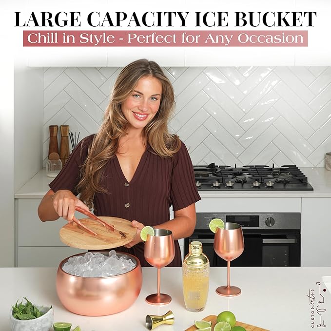 Gusto Nostro 4.1L Insulated Ice Bucket with Lid and Tongs, Double Wall Stainless Steel Ice Bucket Large, BPA Free Ice Bucket for Cocktail Bar, Keeps Champagne, Wine, Beer Chill for Parties (Rose)-Ruum Studio Home