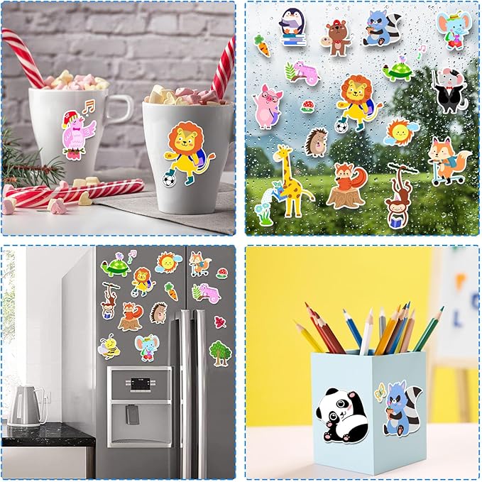 Brand, Cute Animals 21PCS Thick Gel Clings Stickers for Kids, Animal Decals, Airplane Birthday Party Supplies, Wide Application, Removable, Reusable, Cartoon Pattern, Indoor Usage-Ruum Studio Home