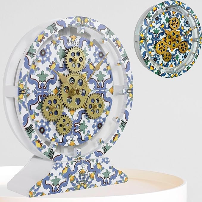 The Gears Clock Wall Clock Italy Collection with Moving Gears (Meta, 10 inch Round)-Ruum Studio Home