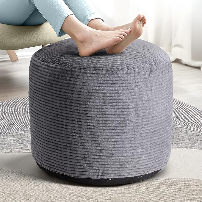 Dual-Size Corduroy Footrest with Hidden Zipper – Ergonomic Memory Foam Ottoman Poufs for Office Desks, Couches & Delicate Floors, Dark Gray 20"x 15"-Ruum Studio Home