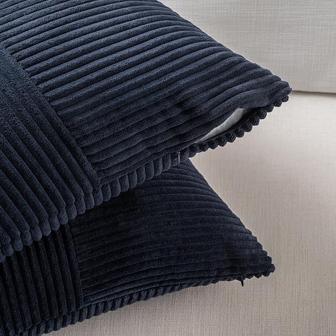 Fancy Homi 2 Packs Navy Blue Big Decorative Throw Pillow Covers 24x24 Inch for Living Room Couch Bed Sofa, Rustic Farmhouse Boho Home Decor, Soft Corss Corduroy Patchwork Accent Cushion Case 60x60 cm-Ruum Studio Home