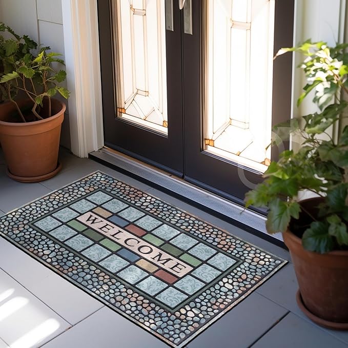 CHICHIC Rectangle Entrance Door Mat Large 18 x 30 Inch Entry Way High Traffic Area Doormat Front Door Rugs Outdoors Heavy Duty Welcome Mat, Non Slip Rubber Back Low Profile for Garage-Ruum Studio Home