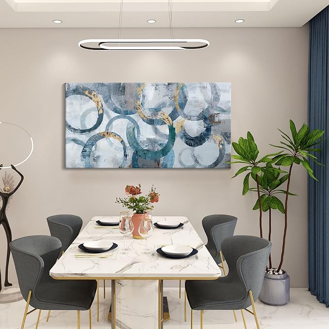 Abstract Canvas Wall Art, Modern Minimalist Wall Decor for Living Room - Blue, Teal Room Decorations, Framed 24x48IN-Ruum Studio Home