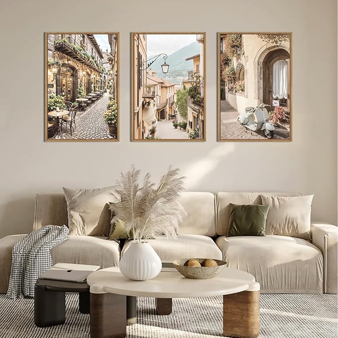 HPINUB Foreign Scenery Framed Canvas Wall Art Set,Vintage Travel City Wall Decor,Modern Minimalist Europe Street Picture Artwork Nature Landscape Art Print for Living Room,Bedroom-16 x24 x3-Ruum Studio Home