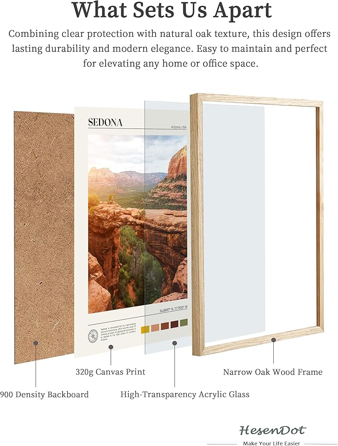 HesenDot Natural OAK Wood Framed Arizona Wall Art,12x16in Sedona's Red Rock Formations Quality Canvas Wall Print,Classic Urban Landmark Wall Decor for Living Room,Bedroom,Office Gallery Set of 1-Ruum Studio Home