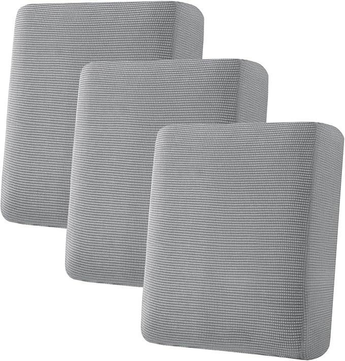 H.VERSAILTEX Super Stretch Individual Seat Cushion Covers - 3 Piece Sofa Cushion Covers in Dove, Thick Jacquard Textured Twill Fabric-Ruum Studio Home