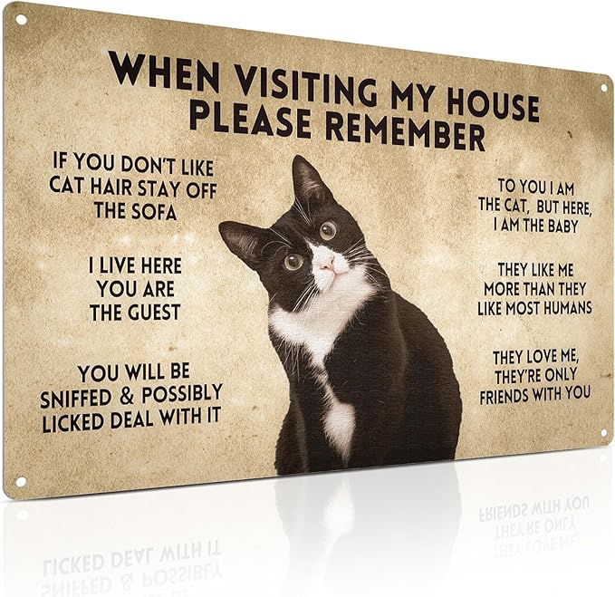 ALKB Funny Tuxedo Cat-Themed Sign 8x12 Inch - Visitor’s Guide to Interacting with Cats - Gift for Cat Lovers’ Home Decor-Ruum Studio Home
