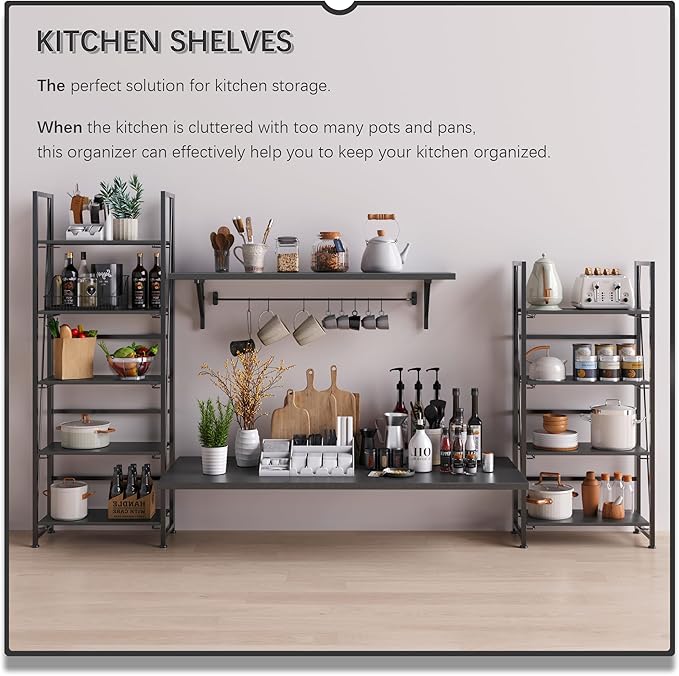 4NM No Assembly Foldable Bookshelf, 5-Shelf Collapsible Bookcase Storage for Small Spaces, 62.2" H, All Black-Ruum Studio Home