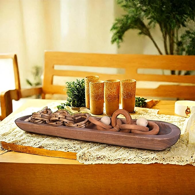 Athaliah Wooden Dough Bowl, Hand Carved Rustic Long Wood Dough Bowls for Decor, Vintage Decorative dough bowl for Table Centerpiece (30 Inch-Brown)-Ruum Studio Home