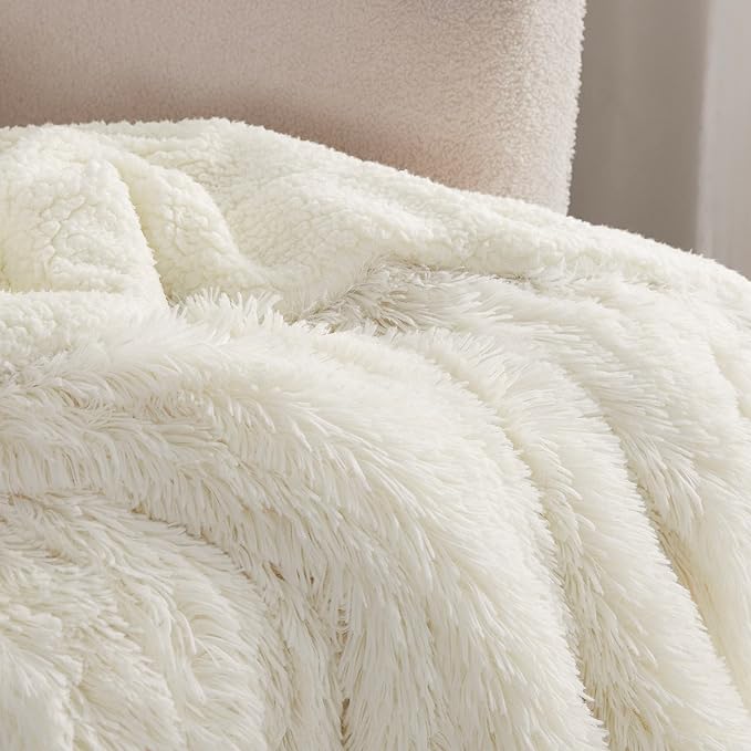 Bedsure GentleSoft Fuzzy Sherpa Faux Fur Twin Blanket Cream Cozy Gifts for Women, Soft Fleece Plush Warm Minky Thick Blanket Twin Size for Bed, Couch, Room Dorm Essentials Cream Decor Gifts, 60x80-Ruum Studio Home
