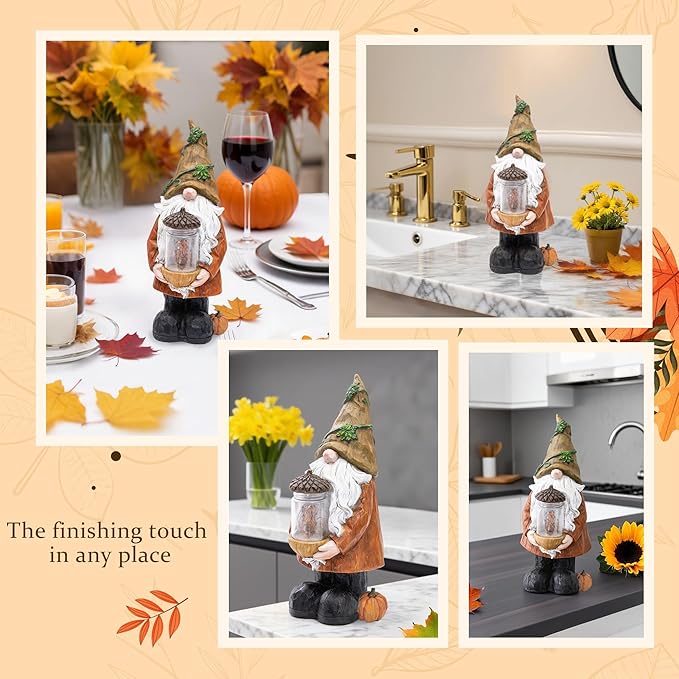 Topadorn Fall Garden Gnome Statue Light, Autumn Harvest Gnome Figurine with Pine Cone on Hand for Fall Harvest Party Thanks, Autumn Thanksgving Gifts for Famliy-Ruum Studio Home