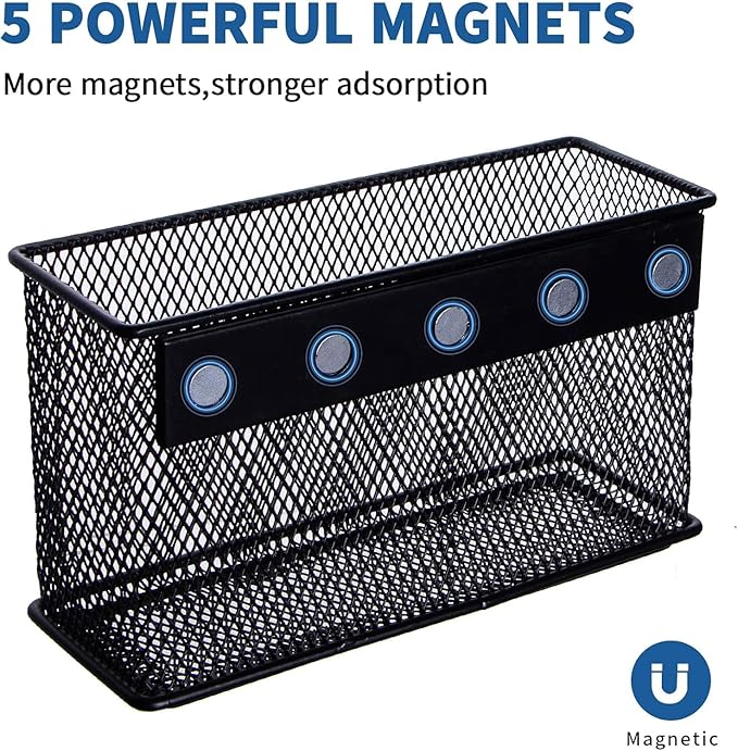 dedoot Magnetic Basket for refrigerator Storage Pencil Holder Basket Mesh Black Strong Magnetic Pen Holder for Refrigerator ,Whiteboard, Locker, Home and Office Organizer, 6.3x2.3x3.6inch,2 Pack-Ruum Studio Home