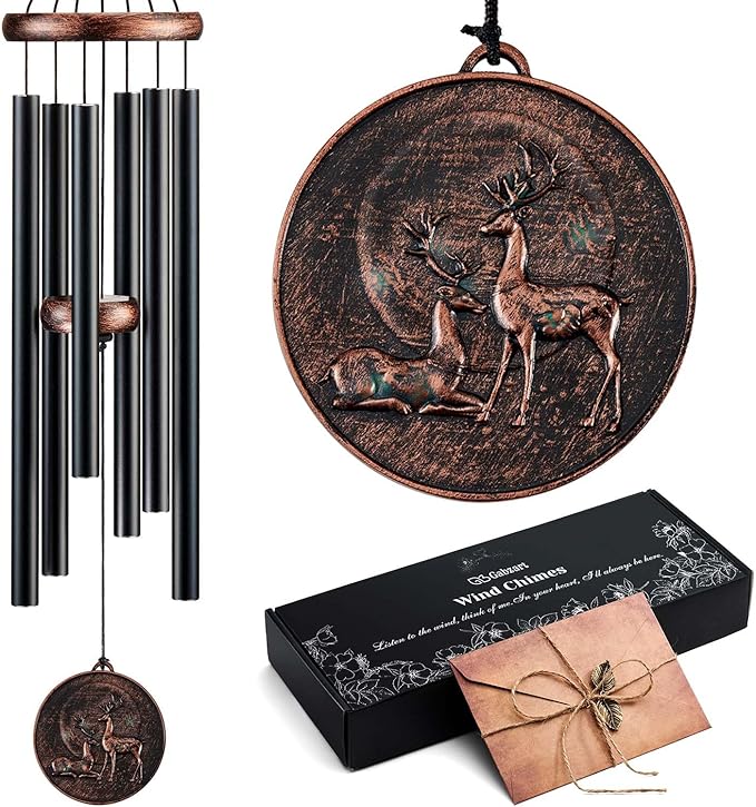 Wind Chimes for Outside, Deer Deep Tone Vintage Wind Chime Outdoor Clearance, Sympathy/Memorial/Festivals/Birthday Gift for Mom Dad Grandma, Home Garden Patio Decor (34" Deer)-Ruum Studio Home