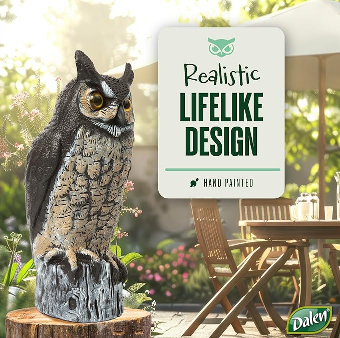 Dalen Large Fake Owl Decoy to Scare Birds Away - Garden Scarecrow Provides Natural Pest Control - 16" Tall - Great Horned Owl-Ruum Studio Home