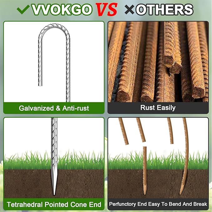 VVOKGO Rebar-Stakes-12-Inch J Hook Galvanized Tent Stakes Heavy Duty, 50-Pack Ground Chain Link Fence Anchors with Chisel Point End for Gazebo, Camping Tents, Outdoor Inflatables Decorations-Ruum Studio Home