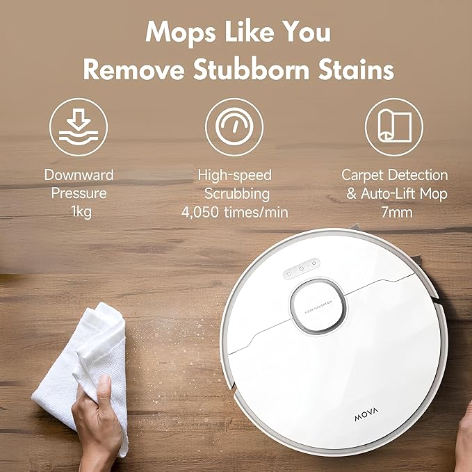 Mova S20 Ultra Robot Vacuum and Mop Combo with Dual Roller Brush, 8300Pa Suction, 140℉ Hot Water Mop Self-Washing & Drying, Mop Auto-Lift for Carpet, Self-Empty, Self-Refilling, Voice & App Control-Ruum Studio Home