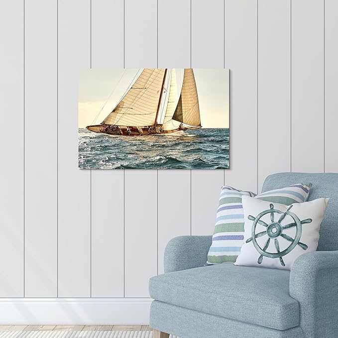 ARTISTIC PATH Nautical Sailboat Canvas Wall Art - Coastal Ocean Artwork Seascape Sailing Prints Wave Boat Picture Sunset Marine Ship Painting for Bedroom-Ruum Studio Home