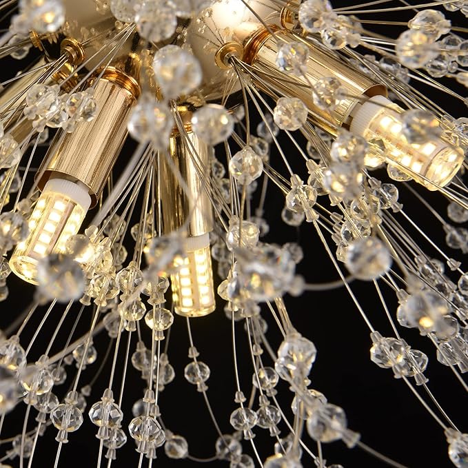 Modern Crystal Chandelier, Sputnik Dandelion High Ceiling Hanging Lamp, Large Beaded Gold Pendant Light for Living Room Dining Room Kitchen Island Bedroom (Gold 16Lights)-Ruum Studio Home