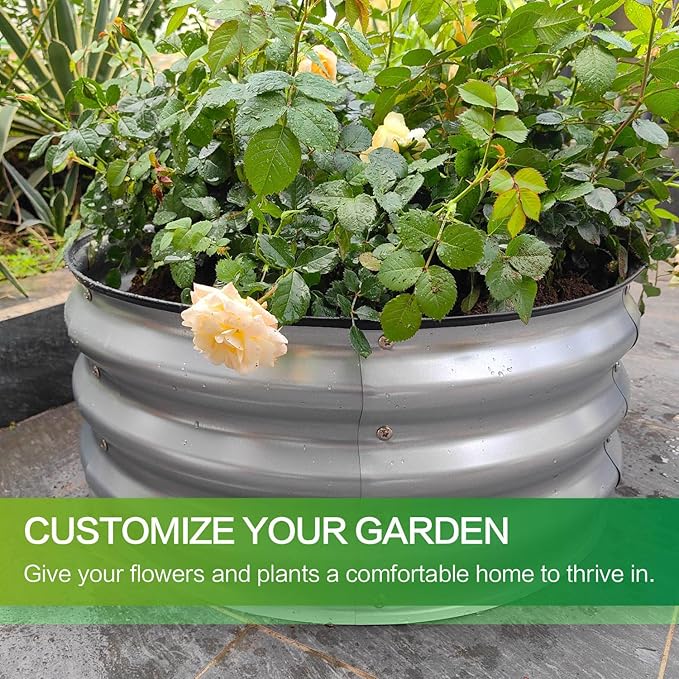 GARDMAX 2x2x1FT Galvanized Round Raised Garden Bed Kit, Metal Planter Boxes Outdoor with Easy Assembly, Large Garden Bed for Vegetables, Fruits, Flower, Herbs Silver-Ruum Studio Home