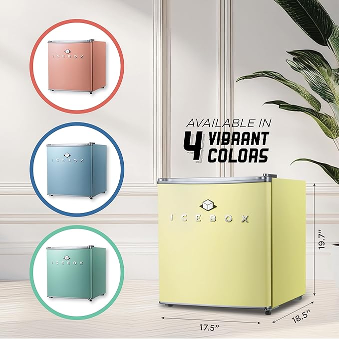 IBCR17SUN Compact, Energy Star Certified Small, Single Door Mini Fridge with Freezer Refrigerator, Standard (1.7 cu ft), Sun Yellow-Ruum Studio Home