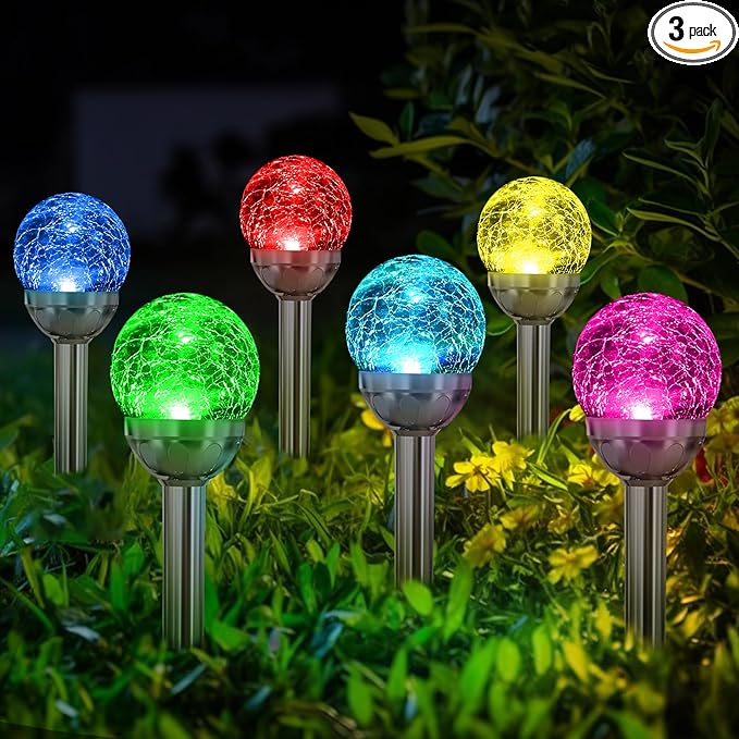 SOLPEX Solar Garden Lights Outdoor, 3 Pack Multi-Color Changing&White 2 Modes Solar Powered Glass Ball Garden Lights Waterproof for Patio Decoration-Ruum Studio Home