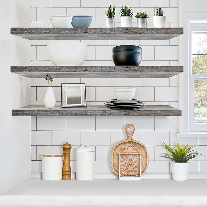 Sorbus Floating Shelves for Wall - 48 Inch Long Bathroom Shelves, Wall Decor for Bedroom, Kitchen, Living Room & Book Storage - Mounted Floating Shelf with Invisible Brackets (Gray, 2 Pack)-Ruum Studio Home