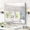 Silver Bathroom Mirror for Wall, 30x30 Inch Rectangle Mirrors with Metal Frame, Modern Vanity Wall Mirror Decor for Bathroom Living Room, Entryway Hangs Horizontal or Vertical-Ruum Studio Home