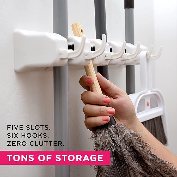 Berry Ave Broom Holder and Garden Tool Organizer Rake or Mop Handles Up to 1.25-Inches (White, 2pk)-Ruum Studio Home