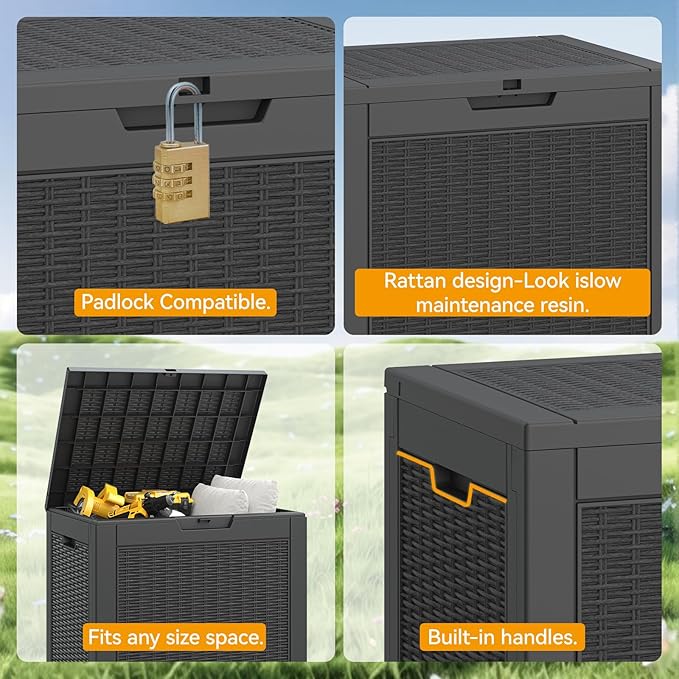 KAMABOKO 31 Gallon Outdoor Storage Box, Resin Deck Boxes Indoor and outdoor, Waterproof Storage Box Lockable Lid for Garden Tools, Package Delivery, Pool Supplies, Patio Cushions, Black-Ruum Studio Home