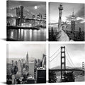 LevvArts Black and White City Wall Art Modern Brooklyn Bridge Picture Prints US Cityscape Canvas Artwork for Bedroom Home Decor-Ruum Studio Home