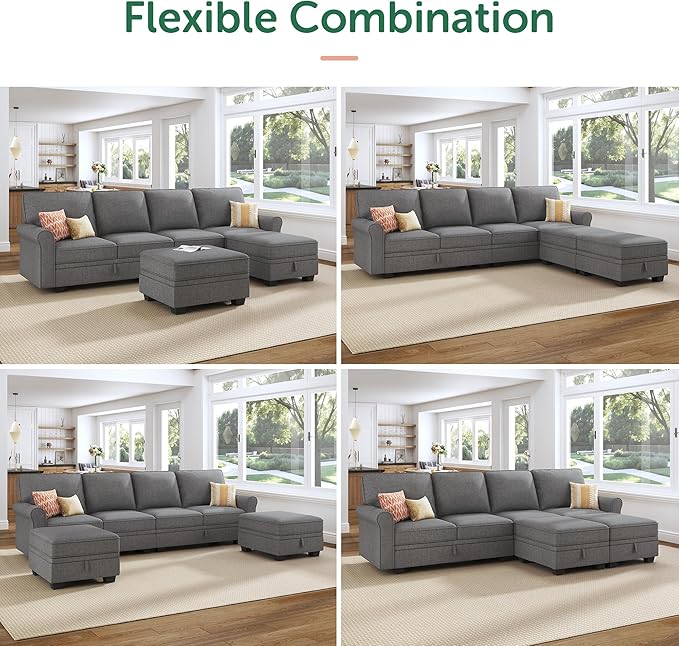 HONBAY Convertible Sectional Sofa with Storage U Shaped Sectional Couch with Reversible Chaise Small Sectional Couches for Living Room,Grey-Ruum Studio Home