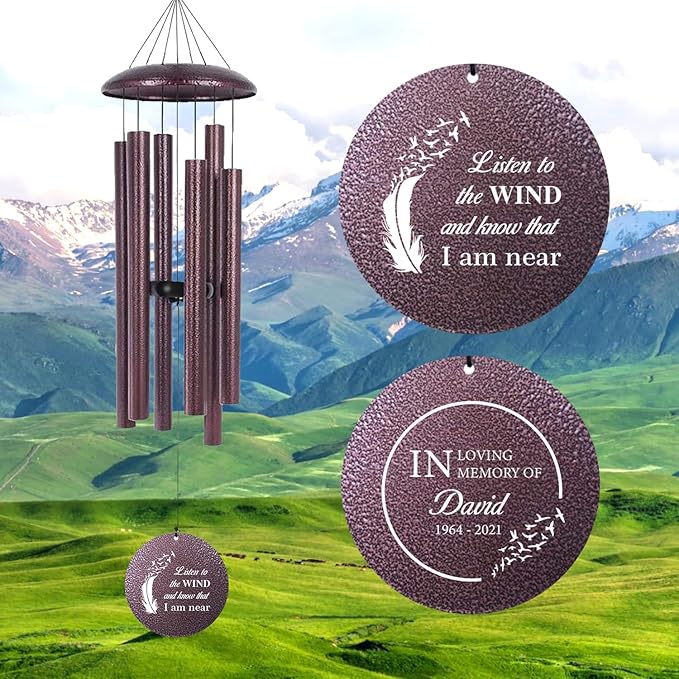 ASTARIN 36" Large Deep Tone Personalized Sympathy Wind Chimes, Memorial Wind Chime for Loss of Mother Father Loved One, Angel's Feather Bereavement Gifts Decor Outdoor Patio Garden(Produced in USA)-Ruum Studio Home