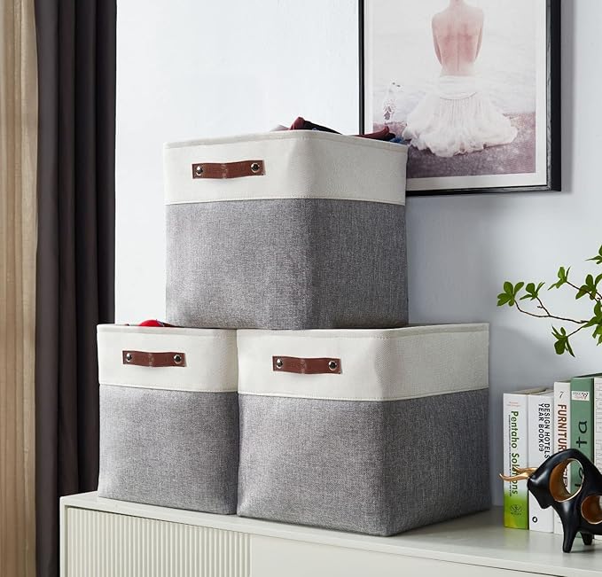 DECOMOMO Storage Cubes, 11x11 Cube Storage Bins, Baskets for Shelves (Grey & White, Cube 11" - 4 Pack)-Ruum Studio Home