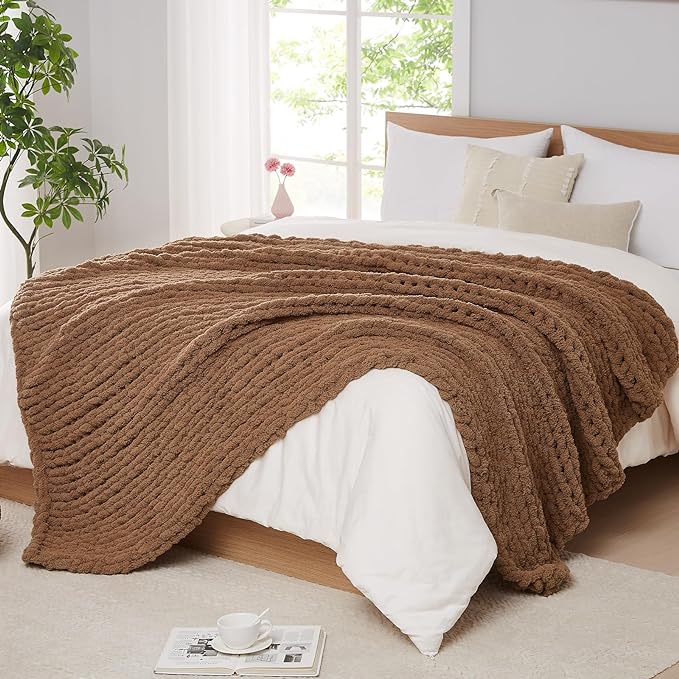 L'AGRATY Chunky Knit Blanket - Soft Chenille Yarn Throw - 60x80: Handmade Thick Cable Knit Crochet Blanket for Couch, Sofa, Bed & Home Decor-Ruum Studio Home