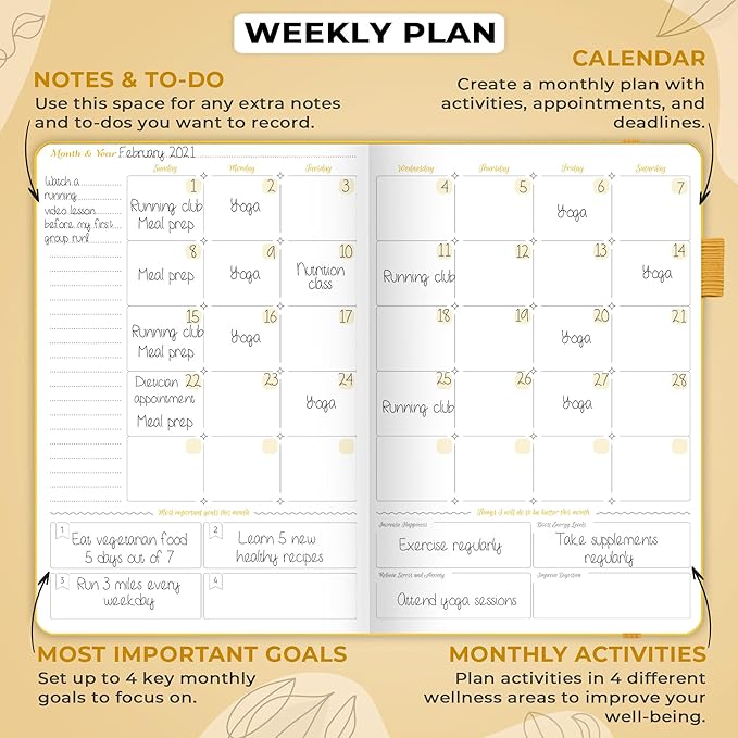 GoGirl Food Journal & Wellness Planner –– Diet & Fitness Diary – Nutrition Journal with Meal, Exercise & Weigh Loss Tracker, A5 (Amber Yellow)-Ruum Studio Home
