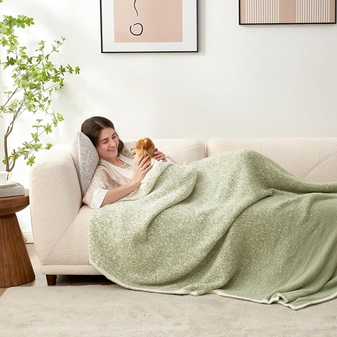 Snuggle Sac Sage Green Bedding Blanket Twin Size for Bed and Sofa, Reversible Super Soft Warm Cozy Knit Blankets Fuzzy Plush, Ombre Green, 60x80 inches-Ruum Studio Home