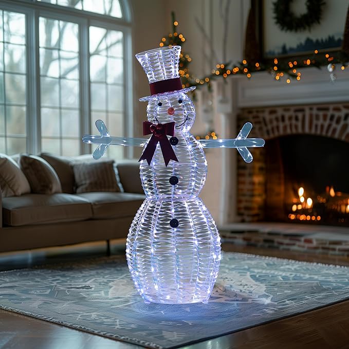 4.5FT Lighted Snowman for Christmas Decoration, 3D Pre-Lit Iridescent Snowman Xmas Decor with 100 LED Lights, Glittered Standing Holiday Display for Outdoor, Indoor-Ruum Studio Home