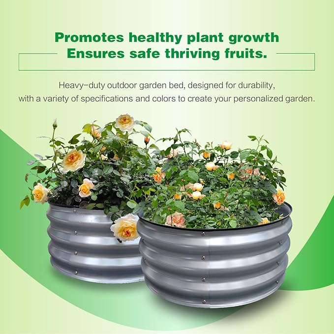 GARDMAX 2 Pack 2x2x1FT Galvanized Round Raised Garden Bed Kit, Metal Planter Boxes Outdoor with Easy Assembly, Large Garden Bed for Vegetables, Fruits, Flower, Herbs Silver-Ruum Studio Home
