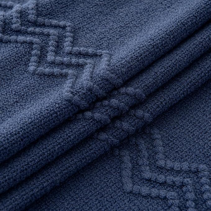 MIULEE Navy Blue Knitted Throw Blanket for Couch Textured Knit Blanket with Tassels Cozy Woven Boho Bed Blanket for Sofa Bed Chair Acrylic Wave Pattern 50"x60"-Ruum Studio Home